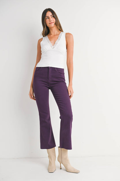 Just Black Denim- PURPLE - High Rise Tonal Crop Flare jeans