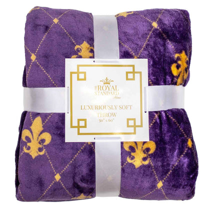 Clovis Mardi Gras Throw blanket Plum/Gold   50x60