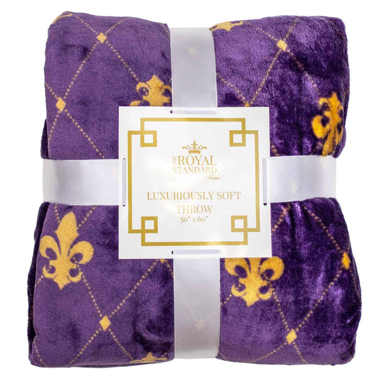 Clovis Mardi Gras Throw blanket Plum/Gold   50x60