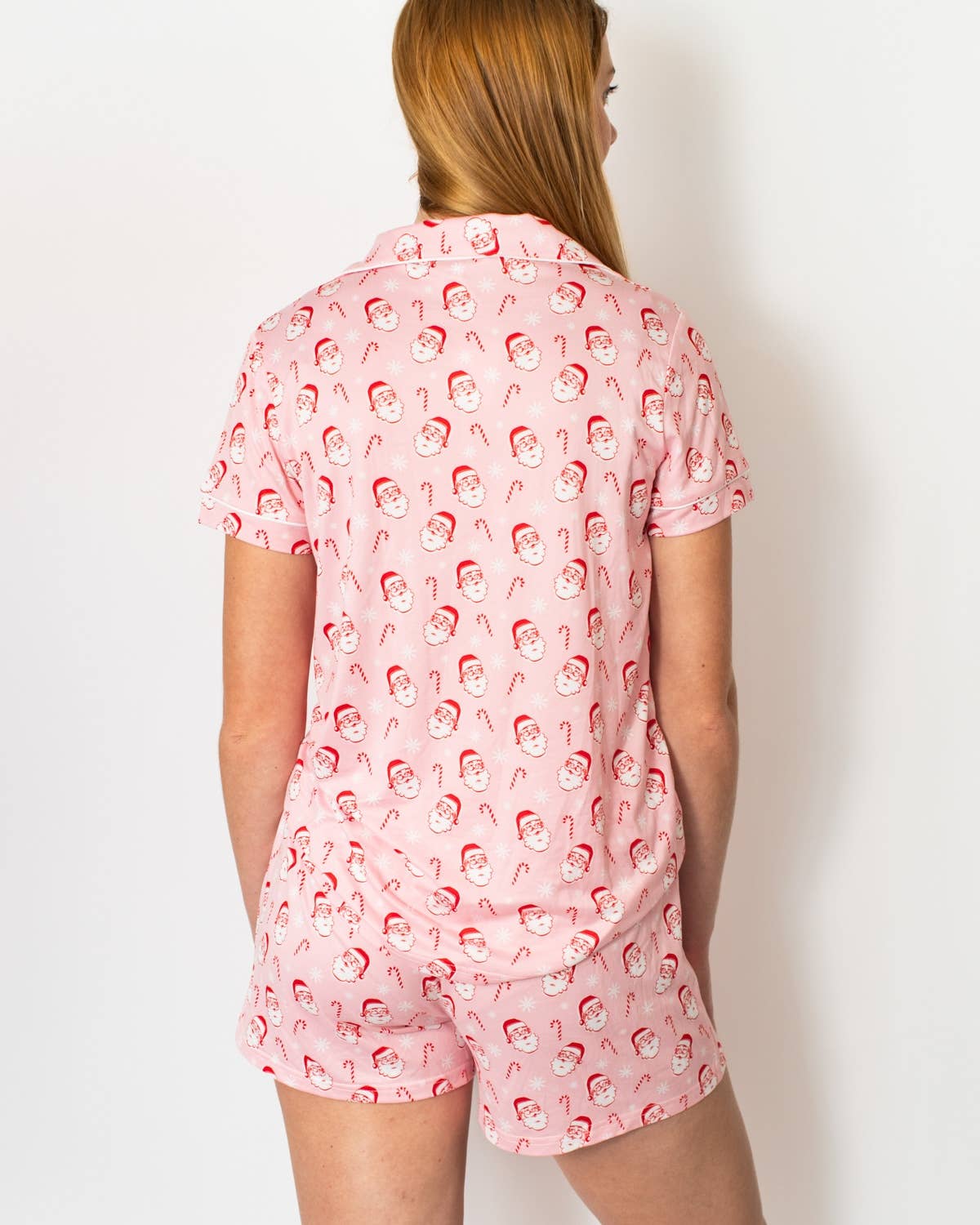 PREORDER Candy Cane Santa Short Sleeve Button Up Sleep Shirt