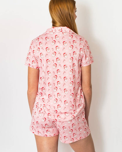 PREORDER Candy Cane Santa Short Sleeve Button Up Sleep Shirt
