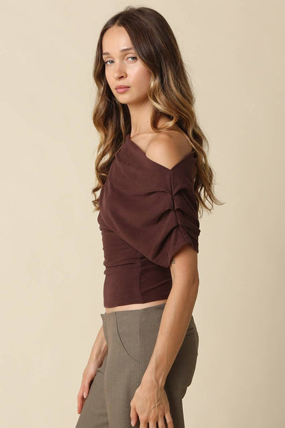 PREORDER:  Carina Draped One Shoulder Top: Black