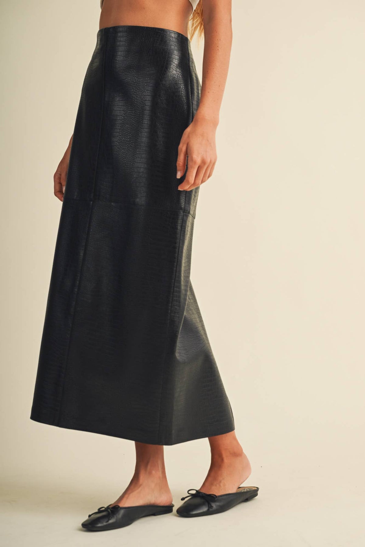 PREORDER - Croc-Embossed Pencil Skirt: Choco Fondant