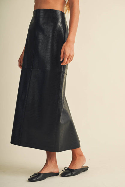 PREORDER - Croc-Embossed Pencil Skirt: Choco Fondant