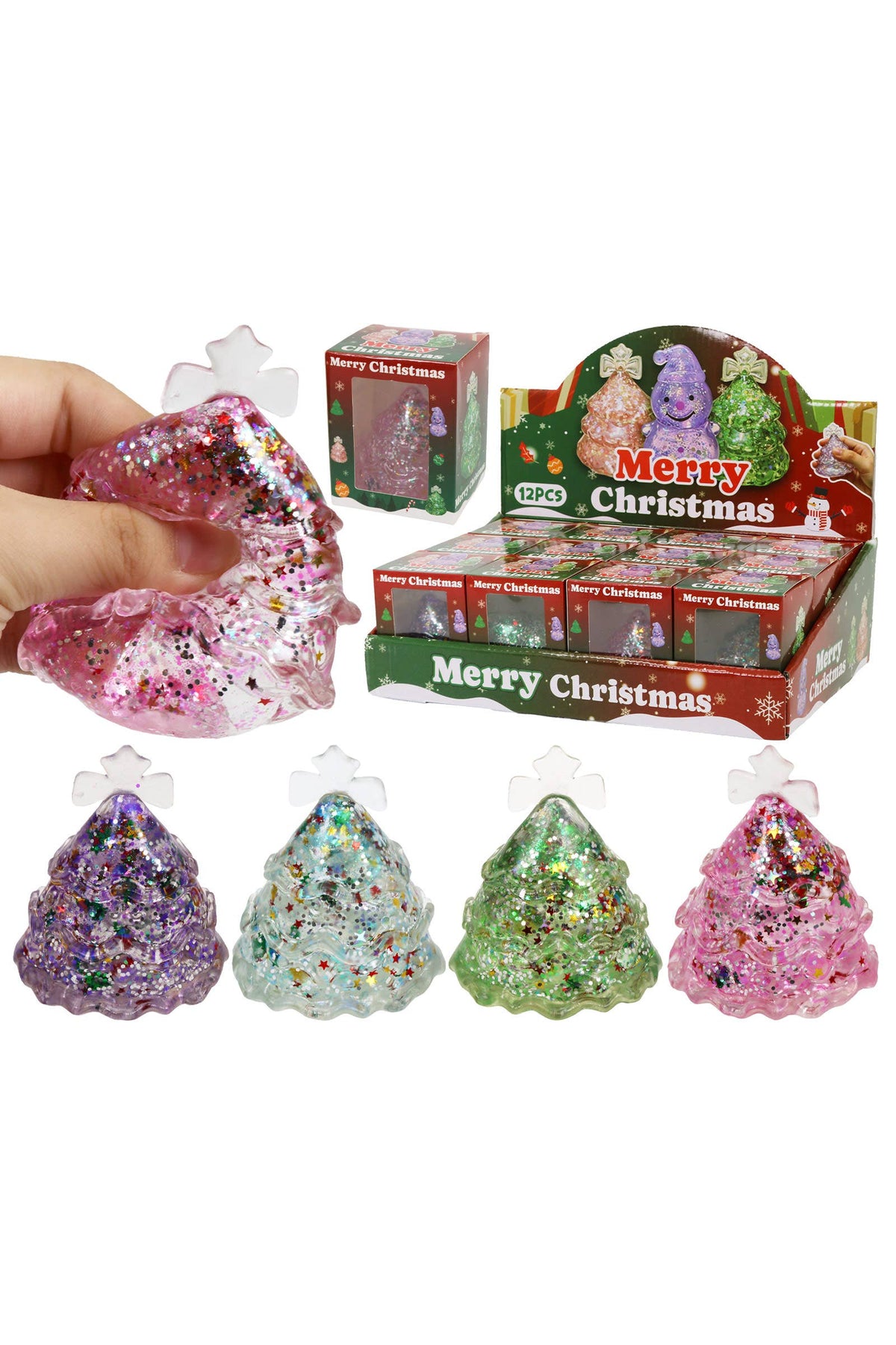 PREORDER : Christmas Tree Glittery Maltose Filled TPR Squishy: ASSORTED / ONE SIZE