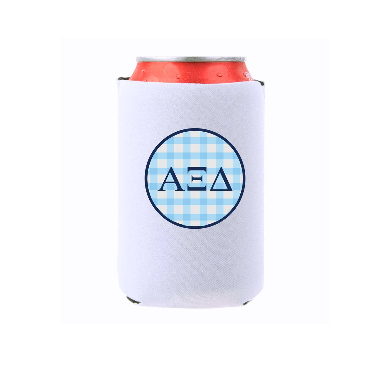 Sorority & Mom Can Coolers - Gingham Design: Slim / Phi Mu