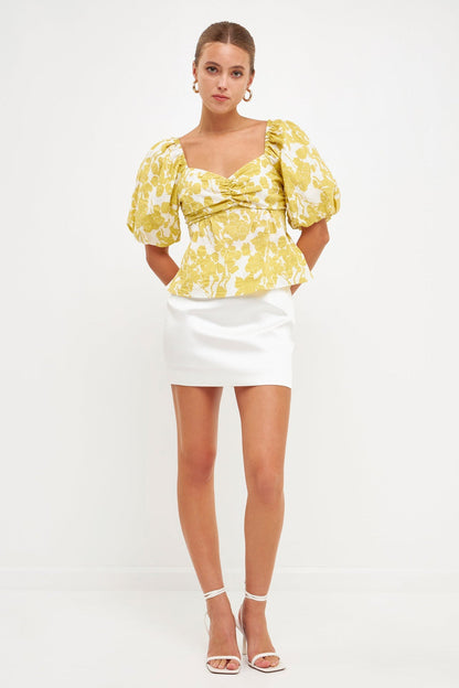 La’Ven Floral Tied Back Top / Chartreuse CLEARANCE