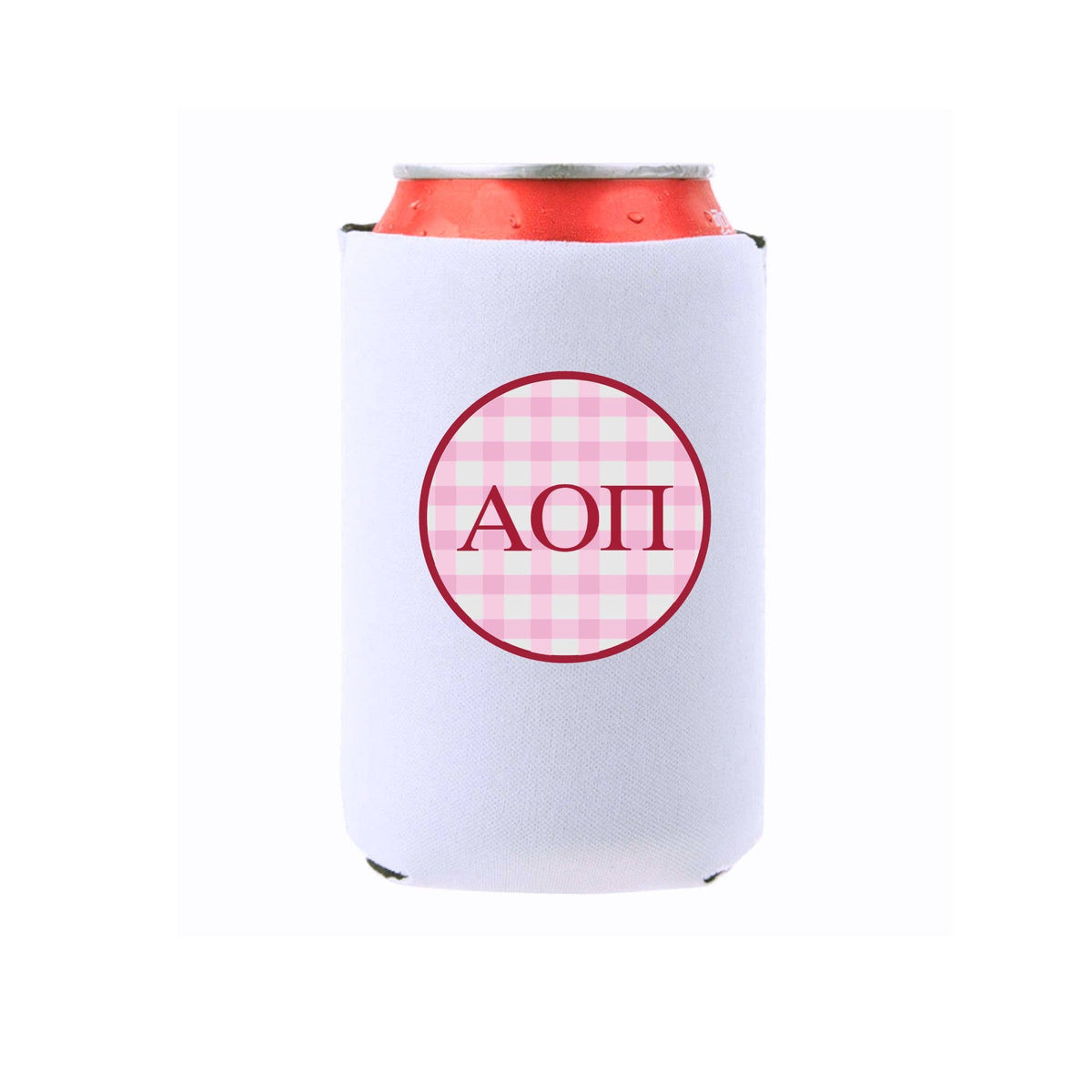 Sorority & Mom Can Coolers - Gingham Design: Slim / Phi Mu