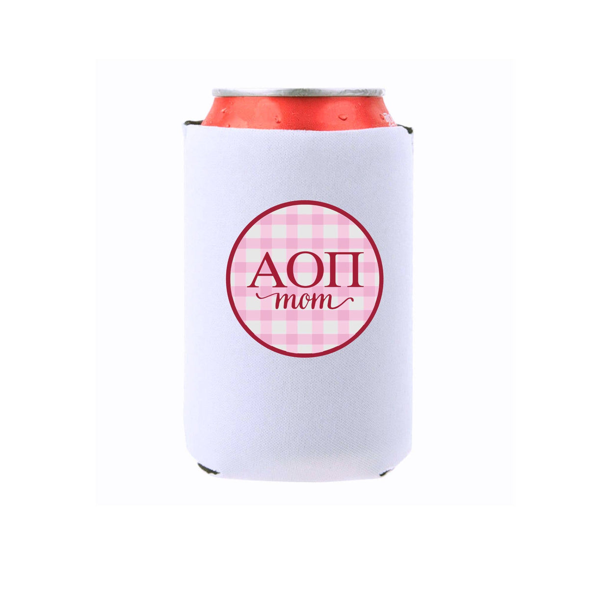 Sorority & Mom Can Coolers - Gingham Design: Slim / Phi Mu