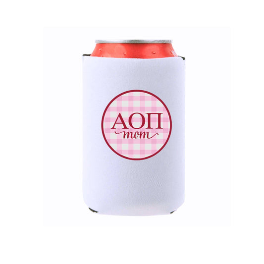 Sorority & Mom Can Coolers - Gingham Design: Slim / Alpha Omicron Pi