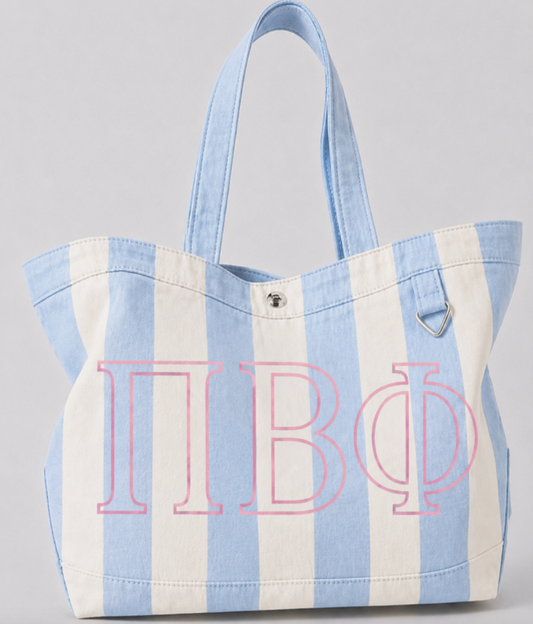 Sorority Embroidered/Stripe Canvas Tote: Alpha Omicron Pi