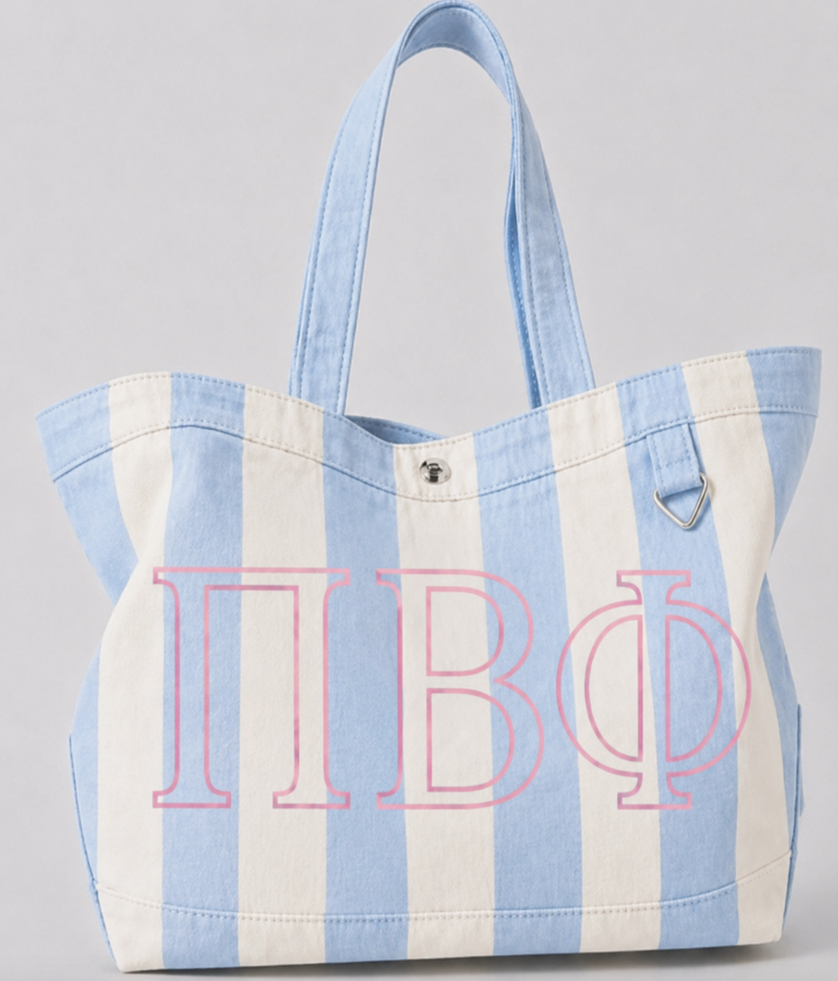 Sorority Embroidered/Stripe Canvas Tote: Chi Omega