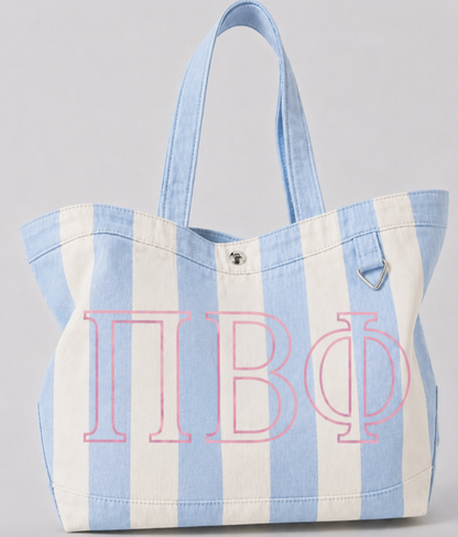 Sorority Embroidered/Stripe Canvas Tote: Chi Omega