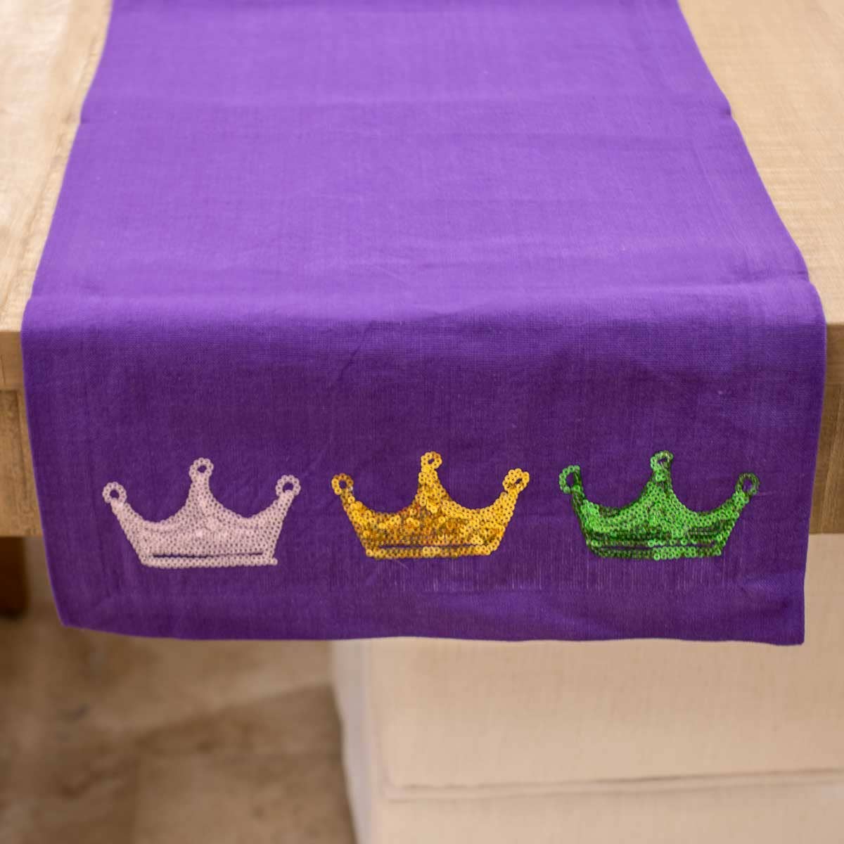 Victoria Mardi Gras Sequins Crown Runner   Purple/Gold/Green/Light Purple 13x60