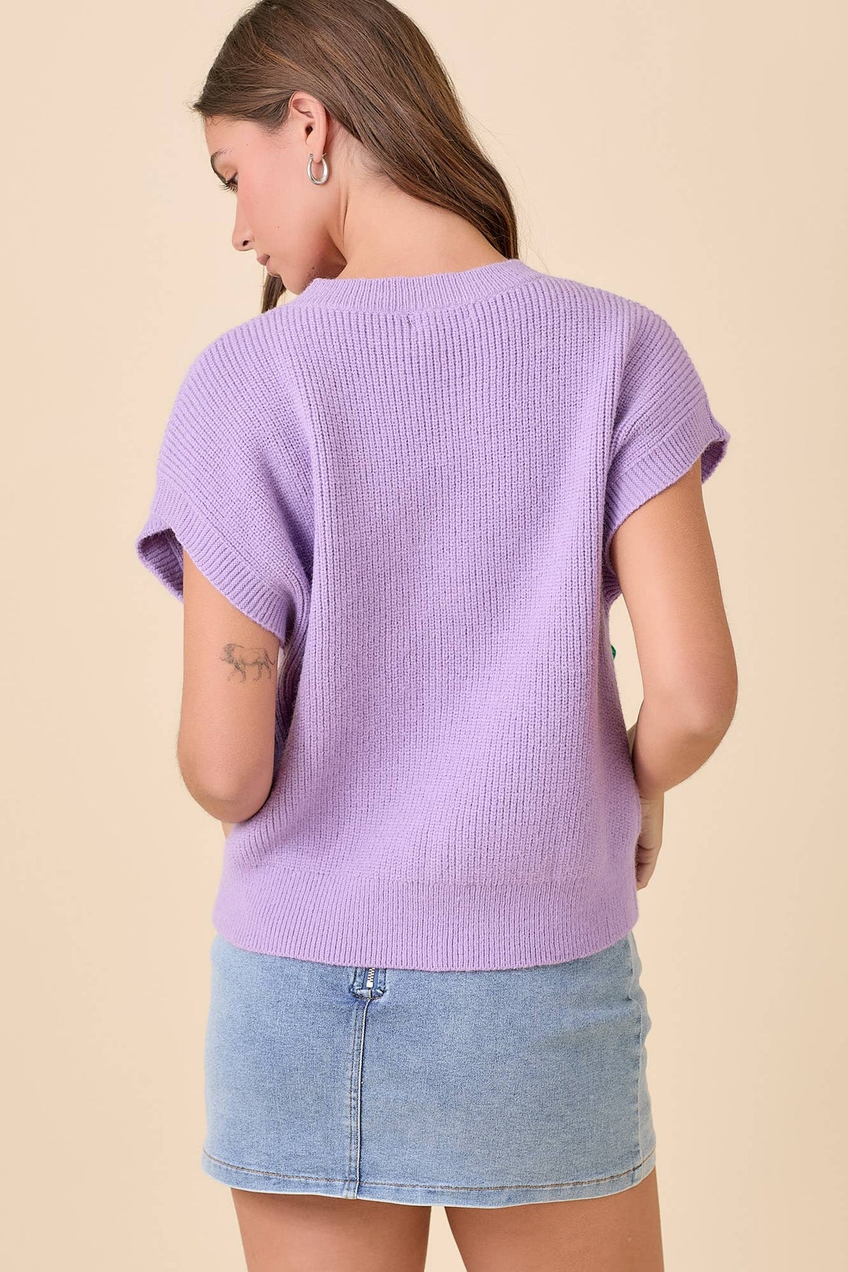 Mardi Gras Ribbon Bow Knit Top: Lavender