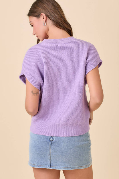 Mardi Gras Ribbon Bow Knit Top: Lavender