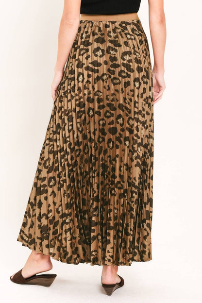 PREORDER - A printed woven pleated maxi skirt : LEOPARD