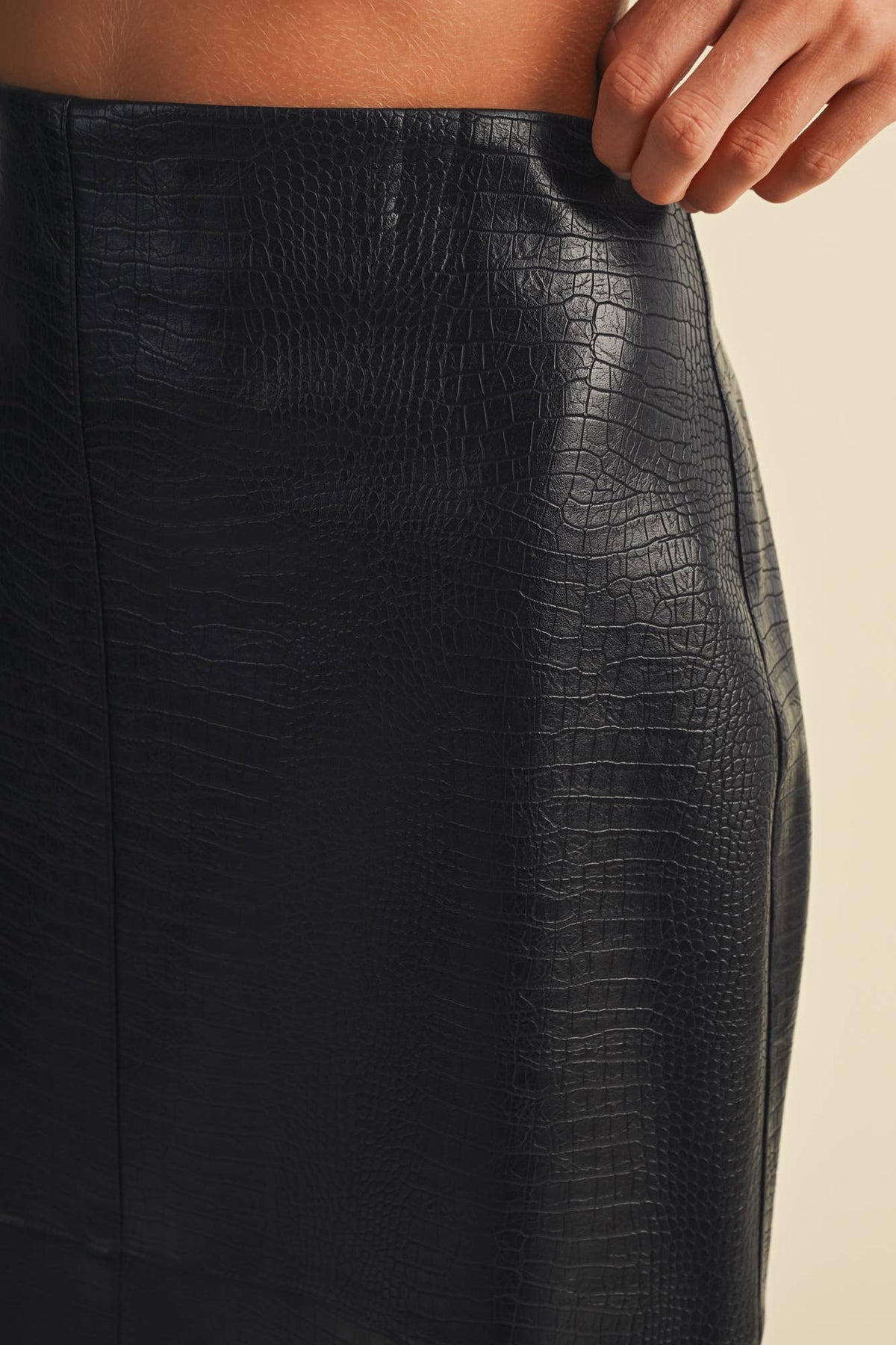 PREORDER - Croc-Embossed Pencil Skirt: Choco Fondant