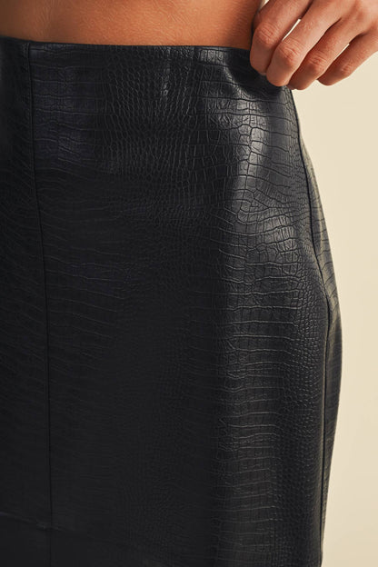 PREORDER - Croc-Embossed Pencil Skirt: Choco Fondant