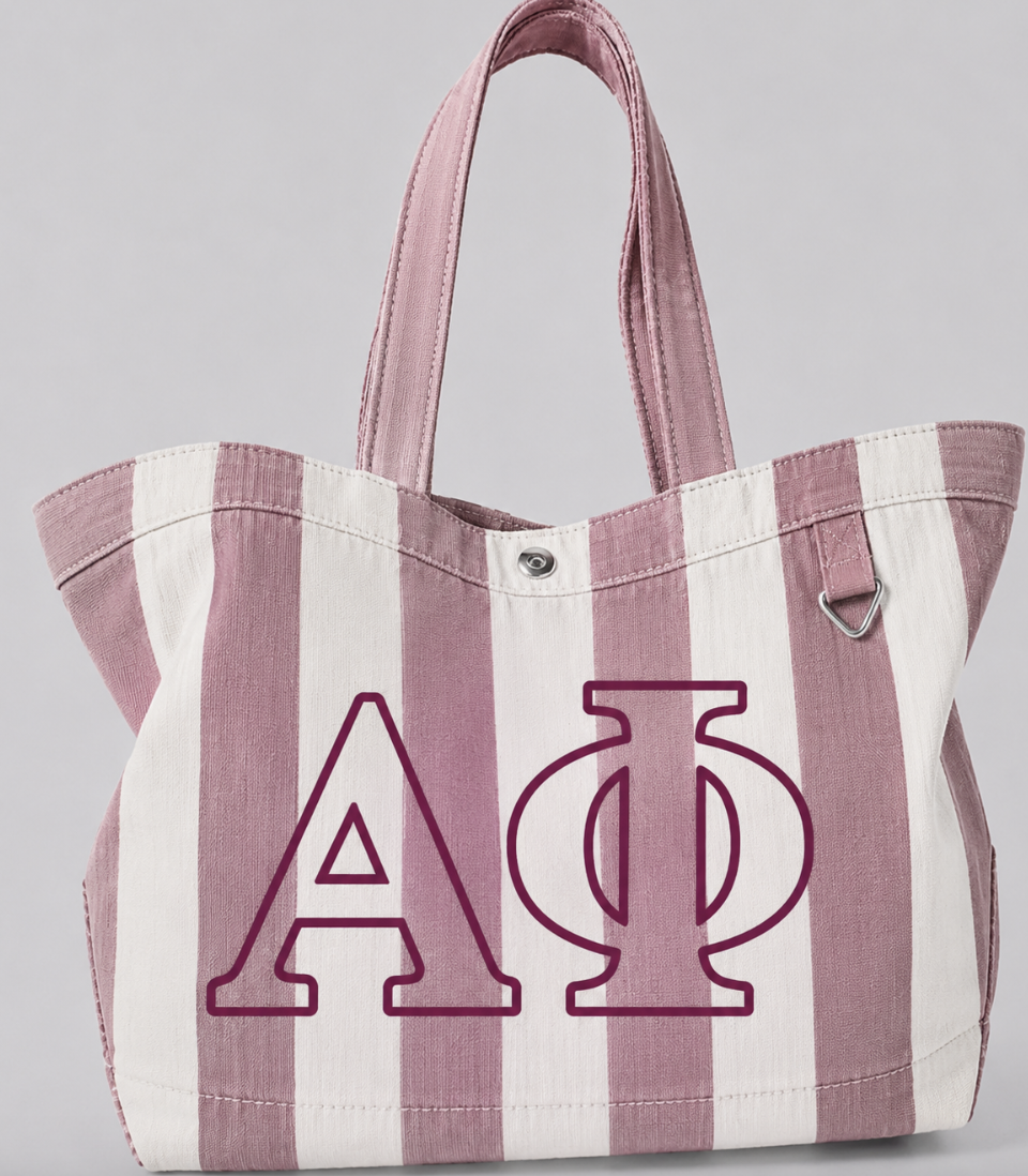 Sorority Embroidered/Stripe Canvas Tote: Chi Omega
