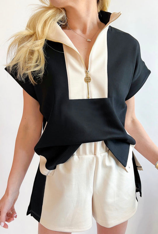 Black Cream shorts set