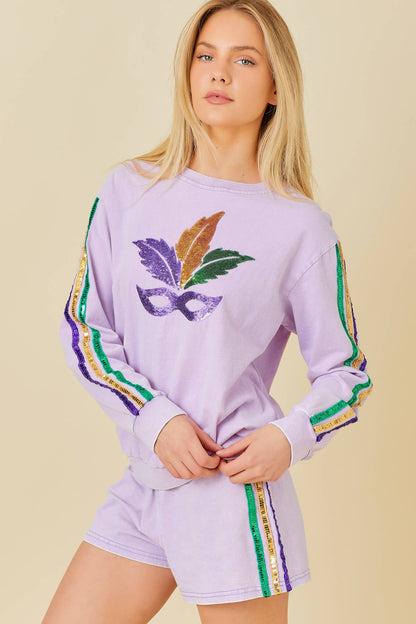 Mardi Grass Sequin Stripe Trim Short: LAVENDER