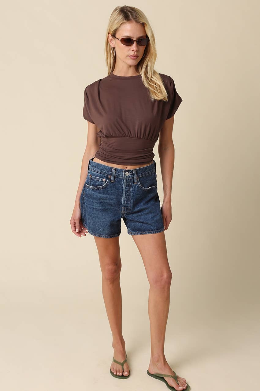 PREORDER: Sophie Cinched Ribbed Tee: Ivory