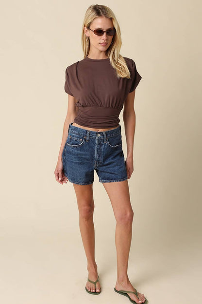 PREORDER: Sophie Cinched Ribbed Tee: Ivory