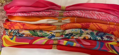 Mulberry Collective scarf with ring / cuff - hot pink : gold V cuff