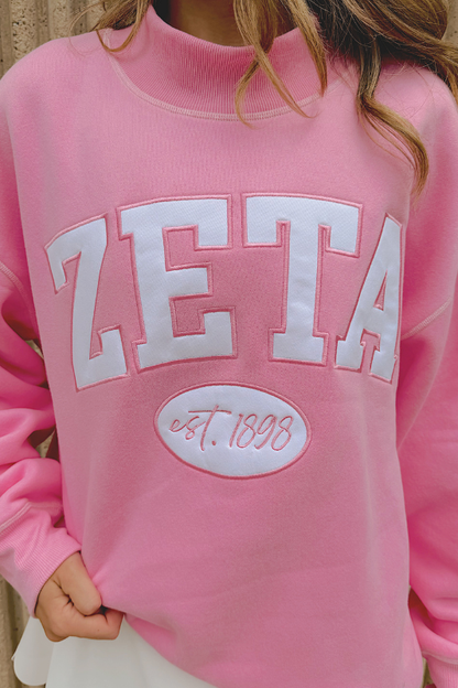 Greek Pink Established Date Mockneck Sweatshirt: CHI OMEGA