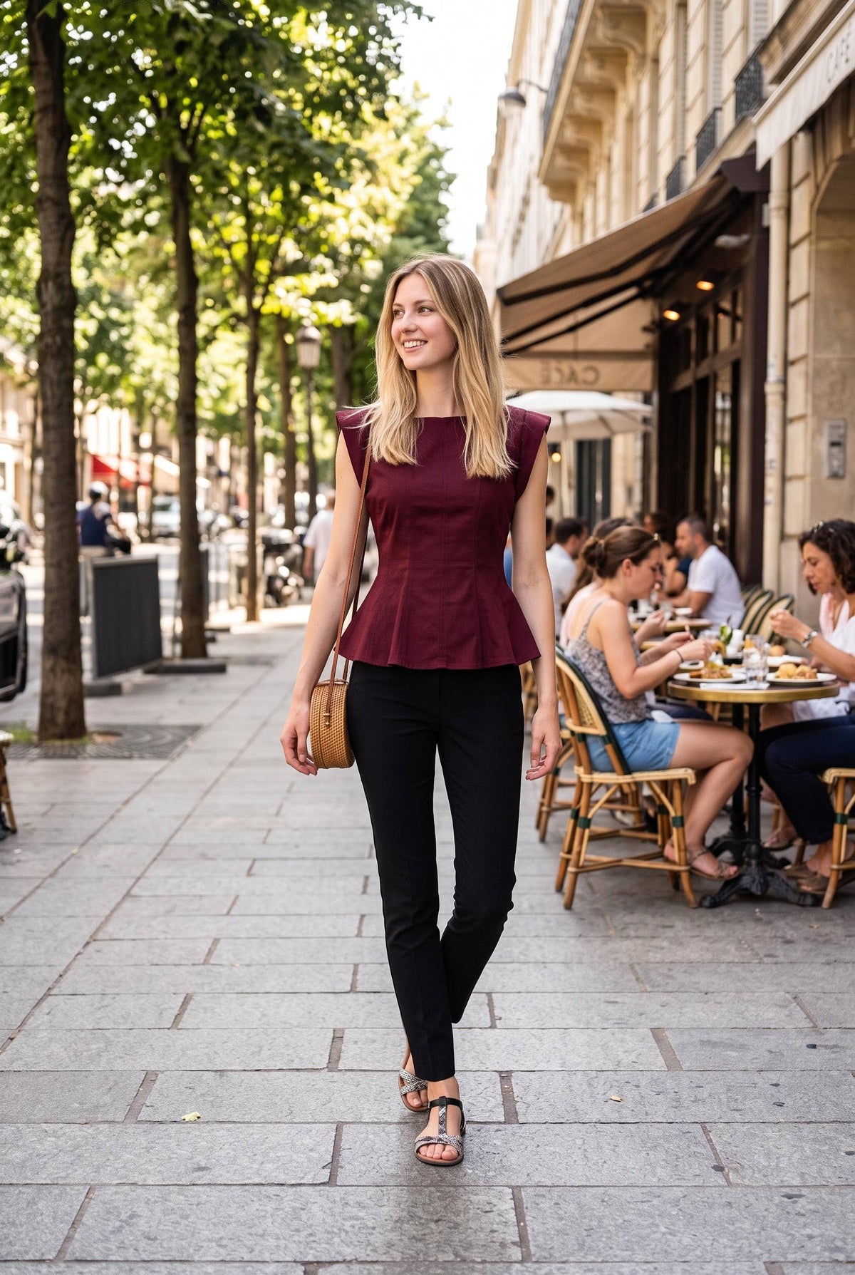 PREORDER - Stretch Cap Sleeve Peplum Top: CHOCOLATE BROWN