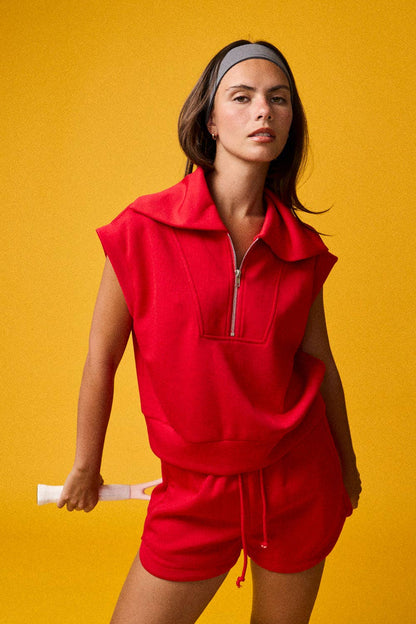 Blake Half Zip Top and Shorts Set: Red