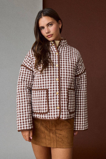 PREORDER - Gingham Quilted Jacket : BROWN