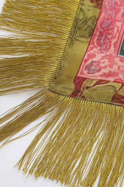 PREORDER : Fringe Scarf - Green Pink Crane