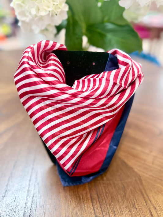 Red white blue striped silk scarf