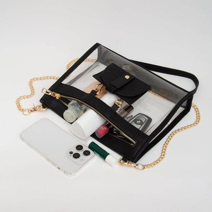 Clear Gameday Crossbody Bag Purse With Sunglasses Holder: Gold
