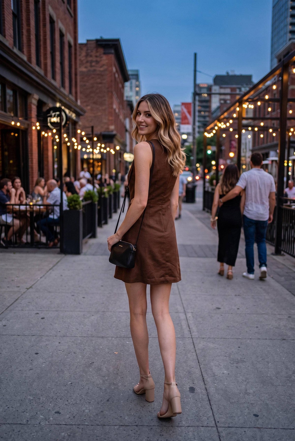 PREORDER - Linen floral cutout A-line mini dress: BROWN