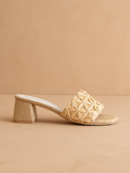 The Winona - Natural Woven Raffia Block Heel: NATURAL
