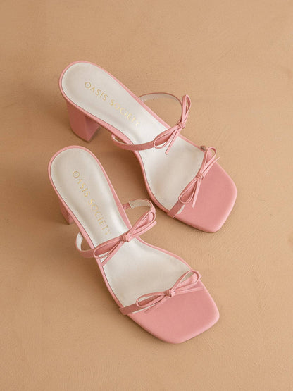 The Wendy | Pink Double Strap Bow Heels: PINK