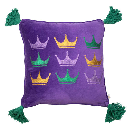 Victoria Mardi Gras Crown Pillow   Purple/Gold/Green   16x16