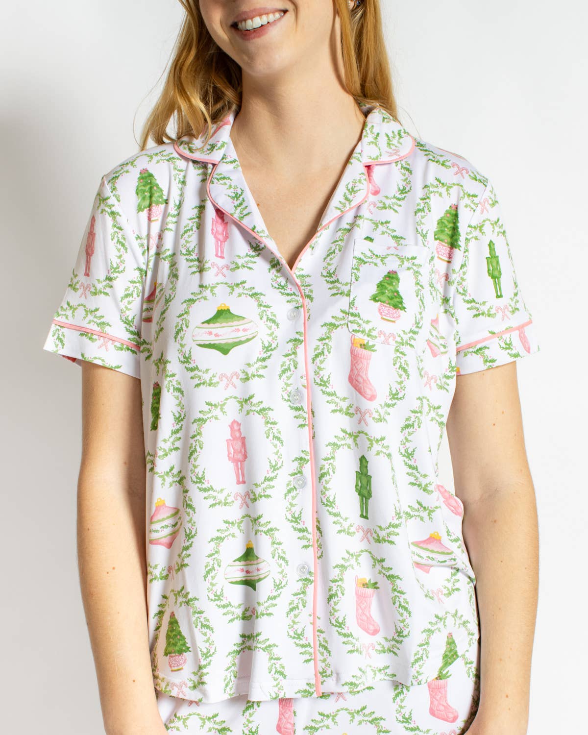 PREORDER Nutcracker Trellis Women’s Short Sleeve Button Up Sleep Shirt
