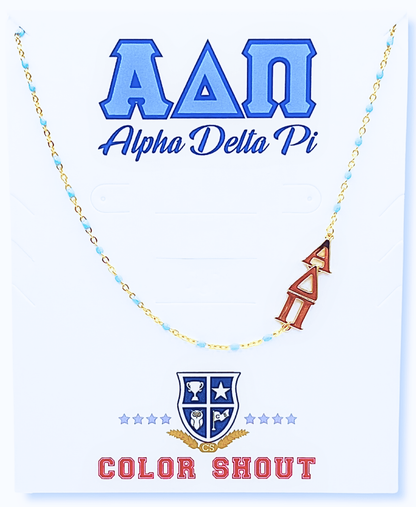 The Sorority Necklace: Side Set Greek letters on Enamel Bead Necklace: Alpha Gamma Delta