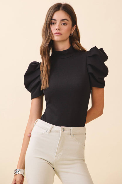 TCEC Stretch Knit Short Puff Sleeve Bodysuit