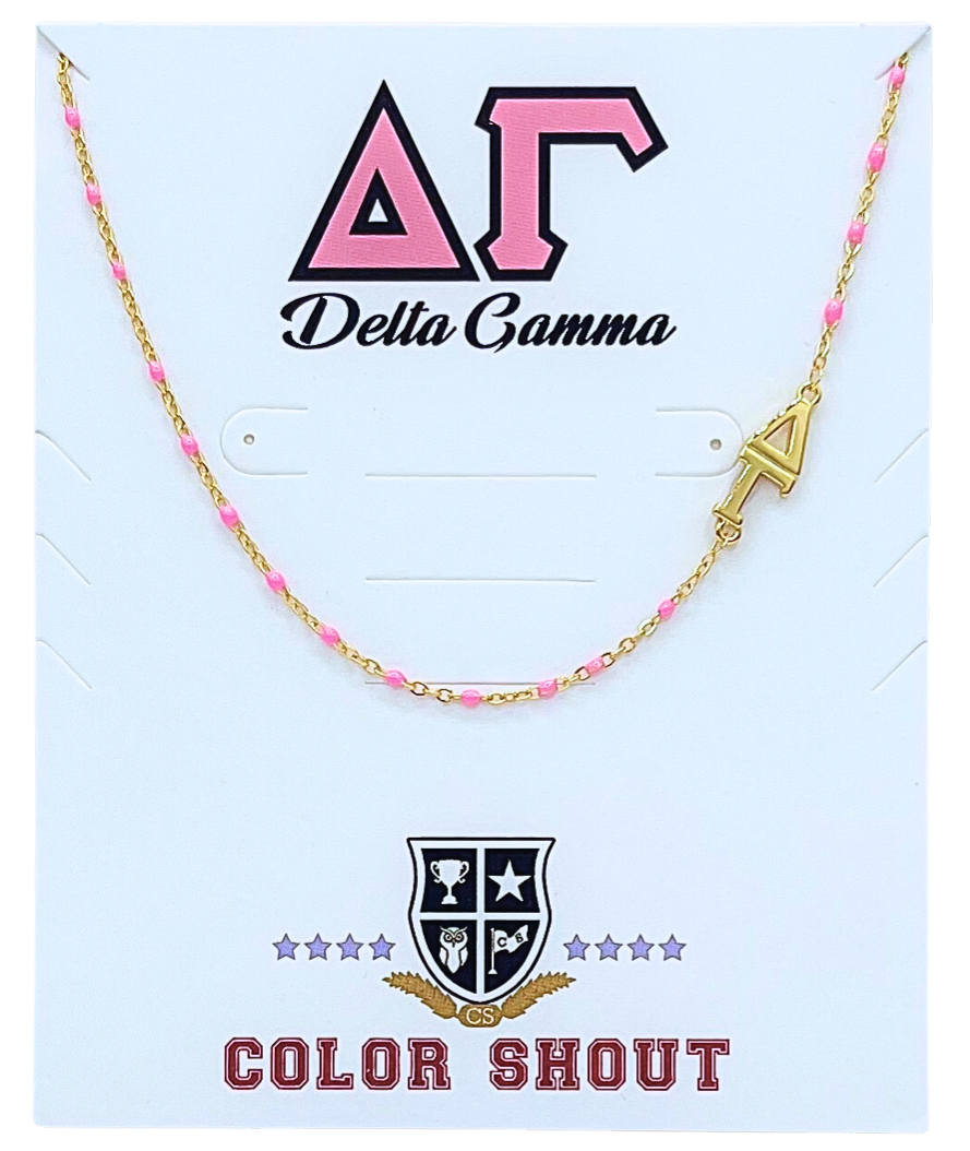 The Sorority Necklace: Side Set Greek letters on Enamel Bead Necklace: Alpha Gamma Delta