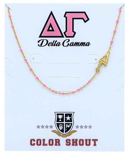The Sorority Necklace: Side Set Greek letters on Enamel Bead Necklace: Alpha Gamma Delta