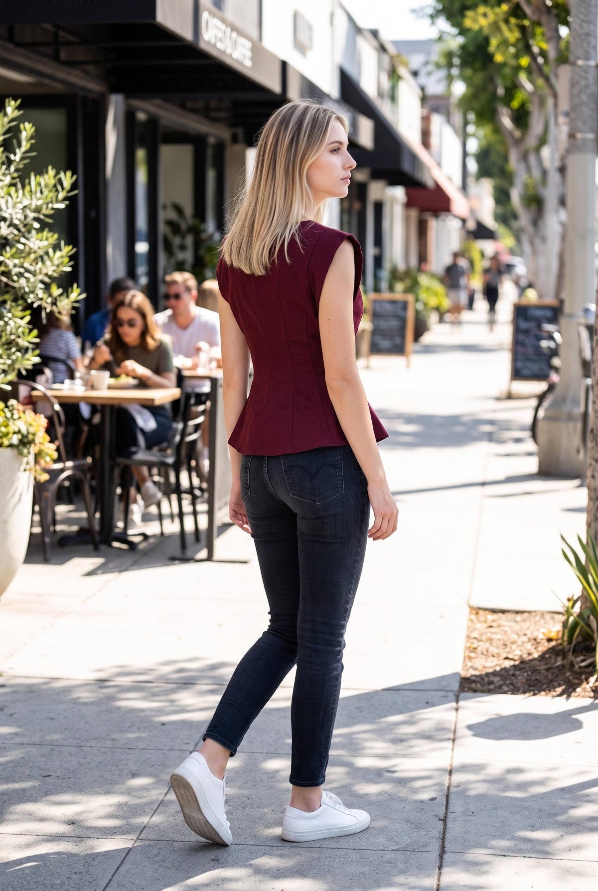 PREORDER - Stretch Cap Sleeve Peplum Top: CHOCOLATE BROWN