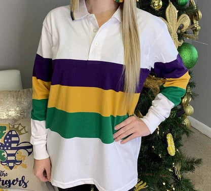 Adult Mardi Gras Polo Long Sleeve Shirt