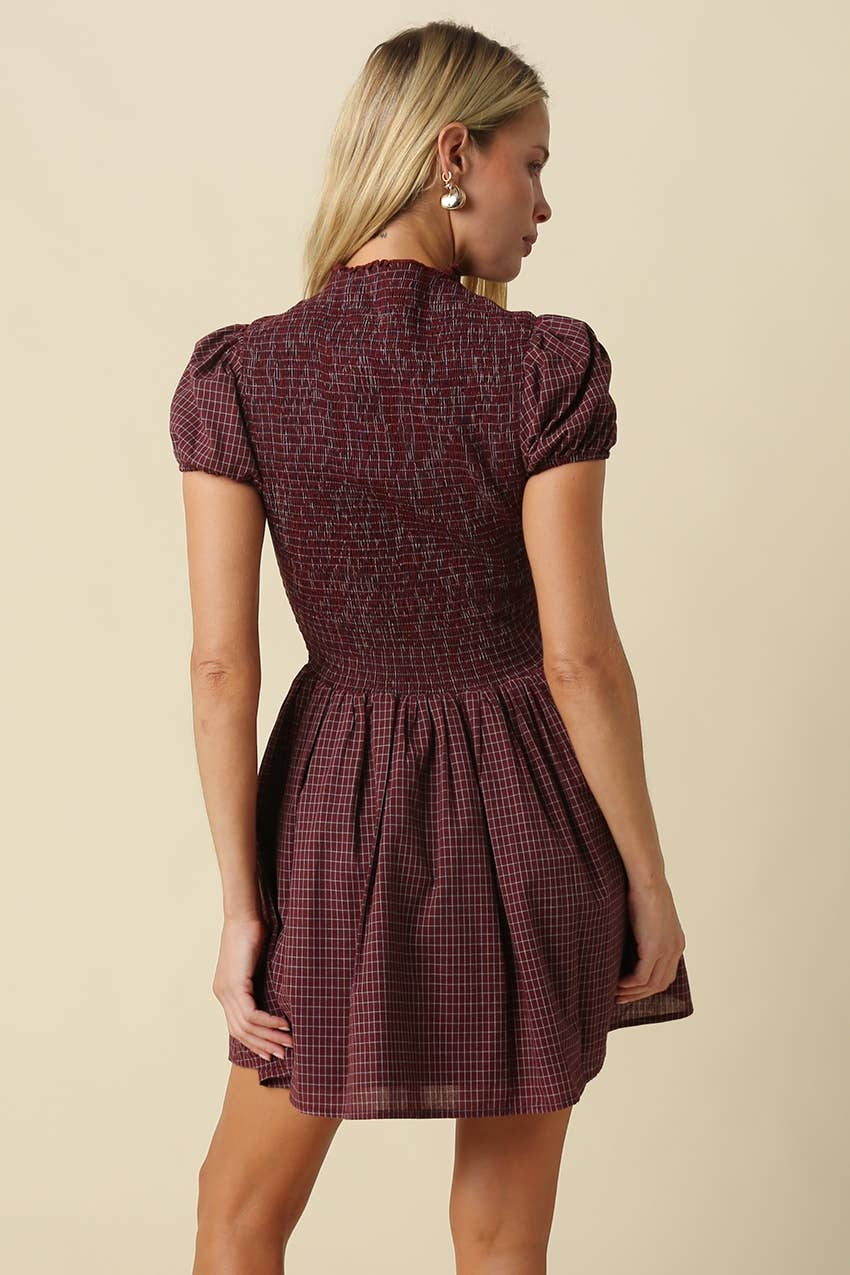 PREORDER - Hayley Smocked Gingham Mini Dress: Red