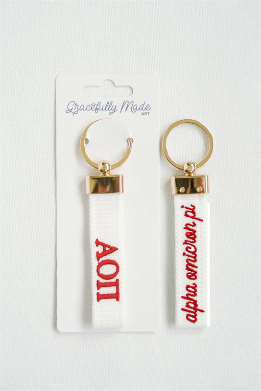Alpha Omicron Pi Embroidered Keychain, Sorority