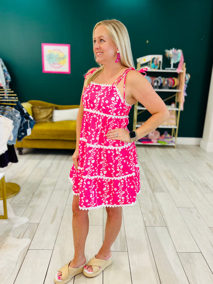 CLEARANCE: Pink Ric Rac tie shoulder dress